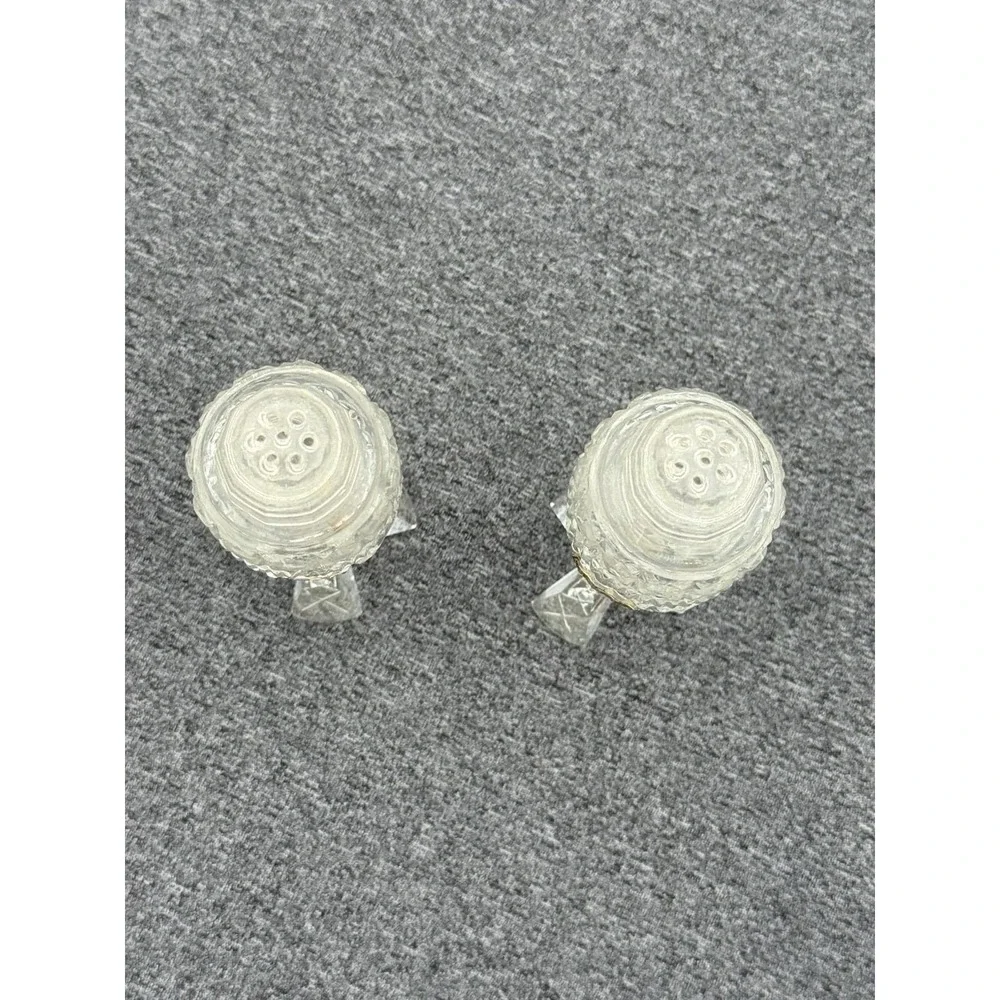 Antique Bohemian Crystal Salt & Pepper Shaker Clear Glass Lids‎ Czechoslovakia